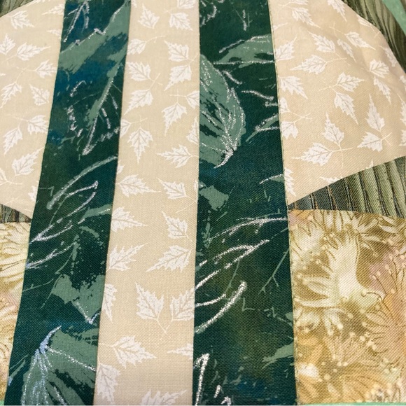 Quilted Table Runner Starburst Squares Green, Gold, Cream, Brown NEW! 74” x 15” - Picture 6 of 7